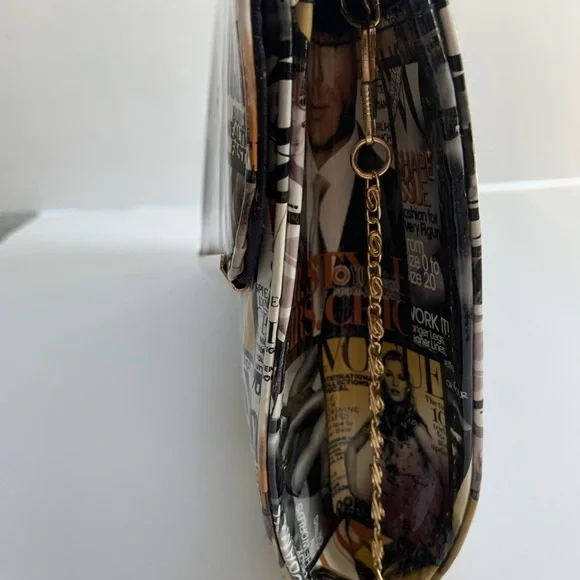 Vogue Magazine Cover All Over Print Patent Leather Envelope Chain Strap - Picture 6 of 9
